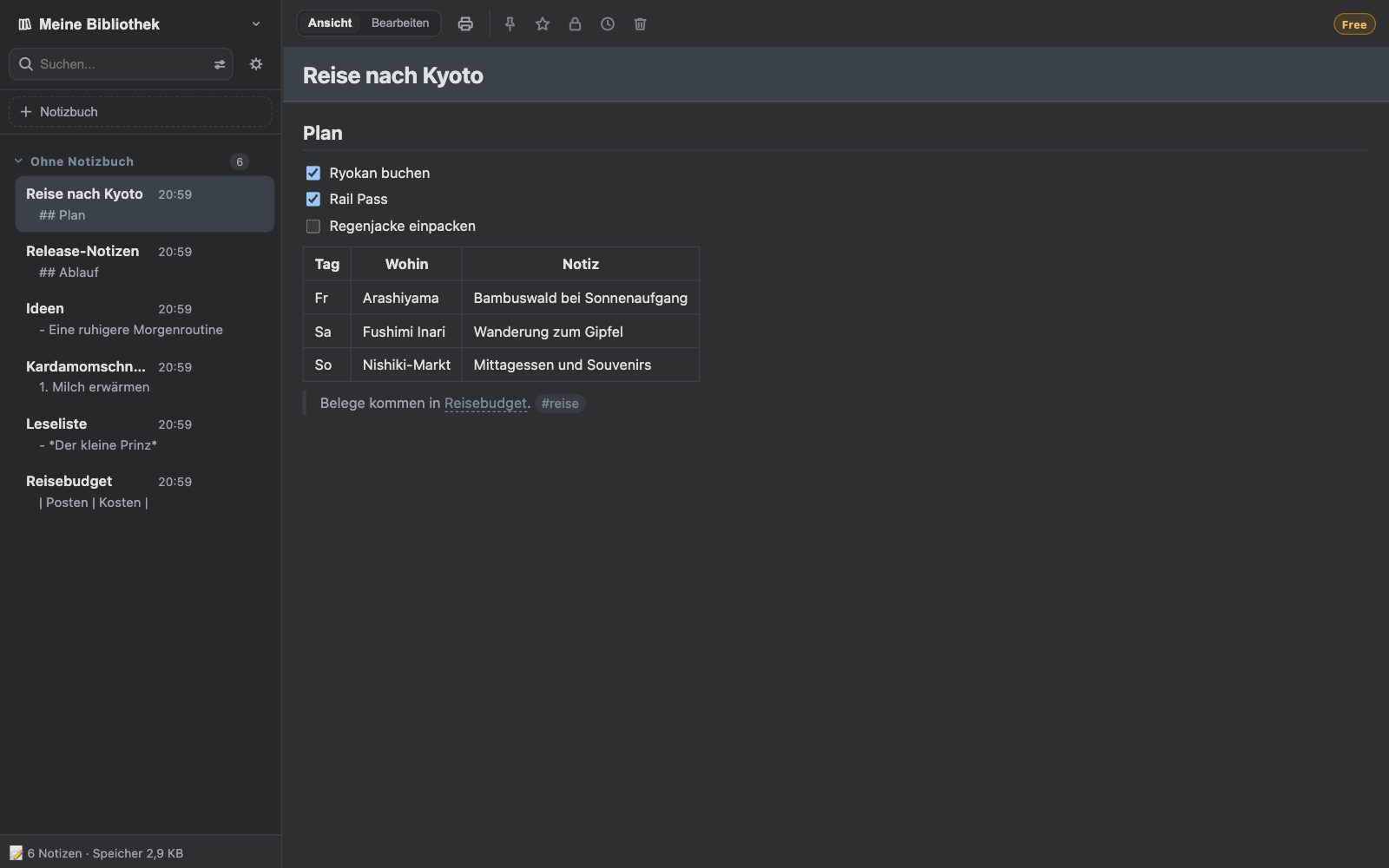 Eine Notiz im dunklen Design „Blaue Stunde“